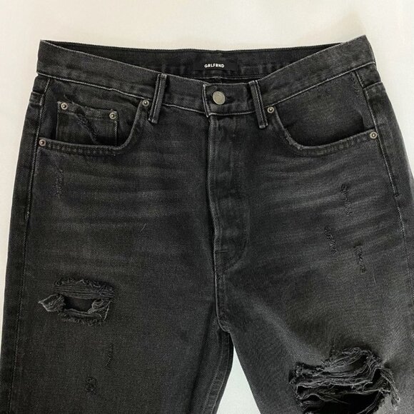 GRLFRND KAROLINA HIGH RISE BUTTON FLY DISTRESSED RAW HEM JEANS IN TRAVELIN BAND - Picture 5 of 11